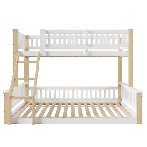 Lit Superposé-90x200cm + 140x200cm-barrière De Lit-lit Enfant-style Simple-blanc Et Naturel