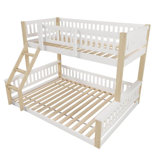 Lit Superposé-90x200cm + 140x200cm-barrière De Lit-lit Enfant-style Simple-blanc Et Naturel