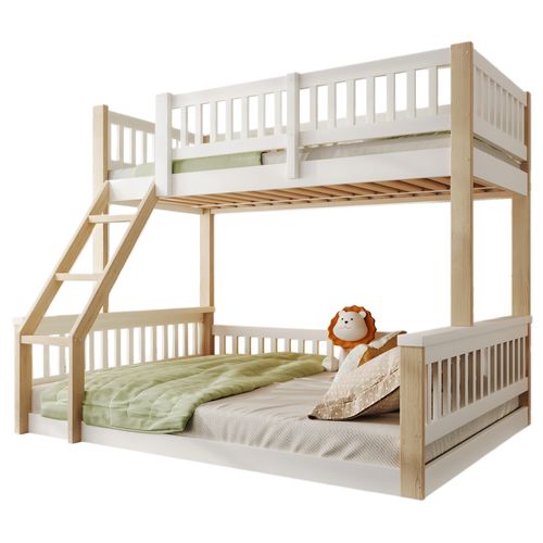 Lit Superposé-90x200cm + 140x200cm-barrière De Lit-lit Enfant-style Simple-blanc Et Naturel