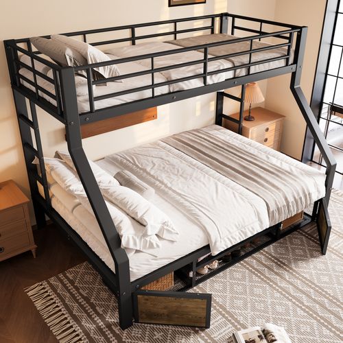 Lit Superposé 90x200 Cm+140x200 Cm-lit Enfant Avec Meuble à Chaussures-certifié En747-noir