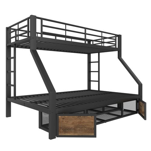 Lit Superposé 90x200 Cm+140x200 Cm-lit Enfant Avec Meuble à Chaussures-certifié En747-noir