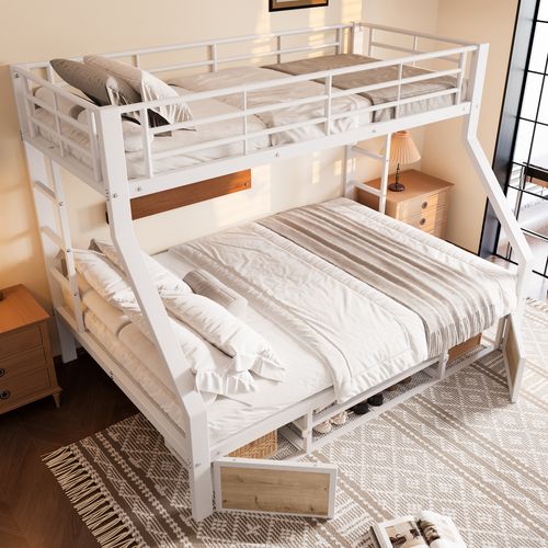 Lit Superposé 90x200 Cm+140x200 Cm-lit Enfant Avec Meuble à Chaussures-certifié En747-blanc