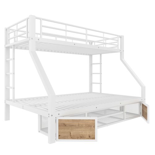 Lit Superposé 90x200 Cm+140x200 Cm-lit Enfant Avec Meuble à Chaussures-certifié En747-blanc