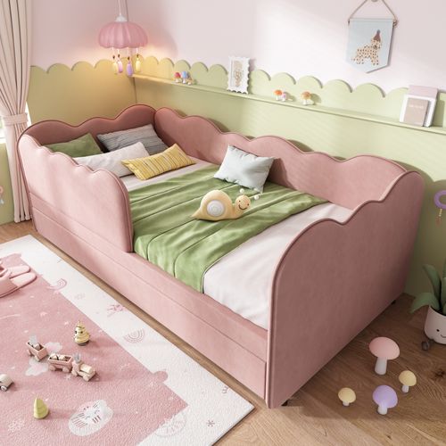 Canapé-lit 90x190cm-lit Gigogne-lit Enfant-en Lin-Rose