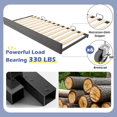 Canapé-lit 90x190cm-lit Gigogne-lit Enfant-en Lin-Gris