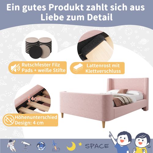 Lit Enfant 90 X 200 Cm-lit Simple-lit Traîneau à Motif Cosmique-en Velours-rose