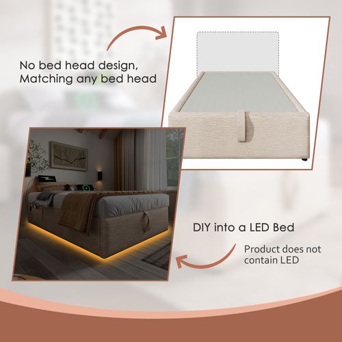 Lit Simple 160×200 Cm-avec Port USB-c-avec Rangement Hydraulique-en Lin-beige