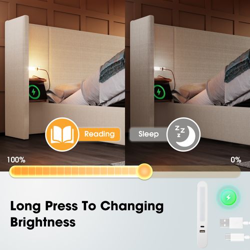 Lit Double 160x200cm-lampe De Lecture-port USB Type-c-système Hydraulique-velours Côtelé-beige