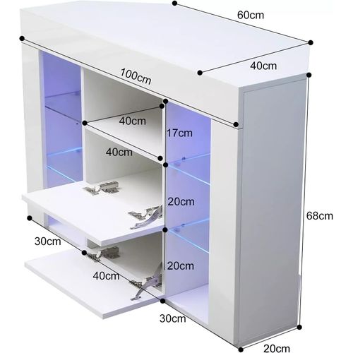 Meuble TV D'angle Blanc LED 100x40x68cm Brillant