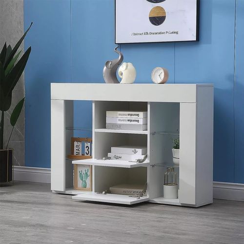 Meuble TV D'angle Blanc LED 100x40x68cm Brillant