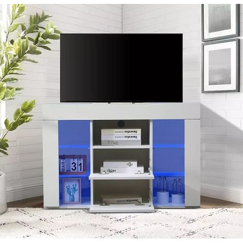 Meuble TV D'angle Blanc LED 100x40x68cm Brillant
