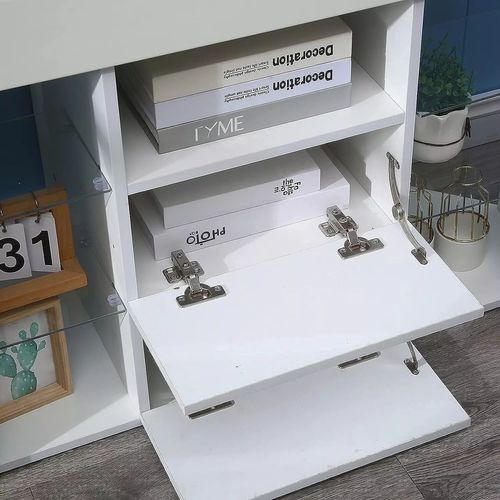 Meuble TV D'angle Blanc LED 100x40x68cm Brillant