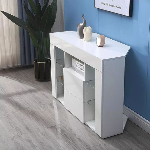 Meuble TV D'angle Blanc LED 100x40x68cm Brillant