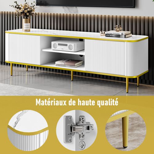 Meuble TV Moderne 140x40x49cm 2 Portes - Blanc