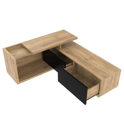 Meuble TV LED 133,5×40×45cm 2 Tiroirs Rangement Table Réglable Style Industriel Bois