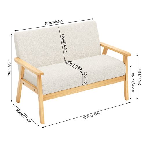 Canapé 2 Places Scandinave En Velours Teddy,banquette Fauteuil,107x60x76cm,blanc