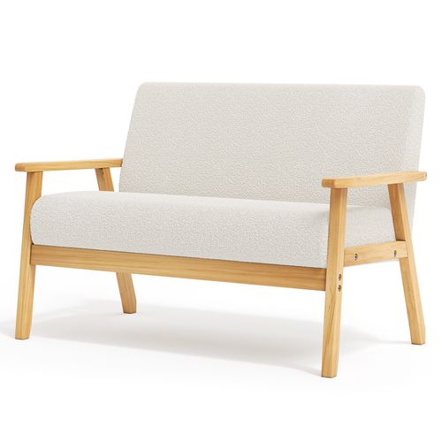 Canapé 2 Places Scandinave En Velours Teddy,banquette Fauteuil,107x60x76cm,blanc
