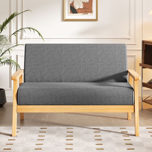 Canapé 2 Places Scandinave En Tissu Lin,banquette Fauteuil,107x60x76cm,gris