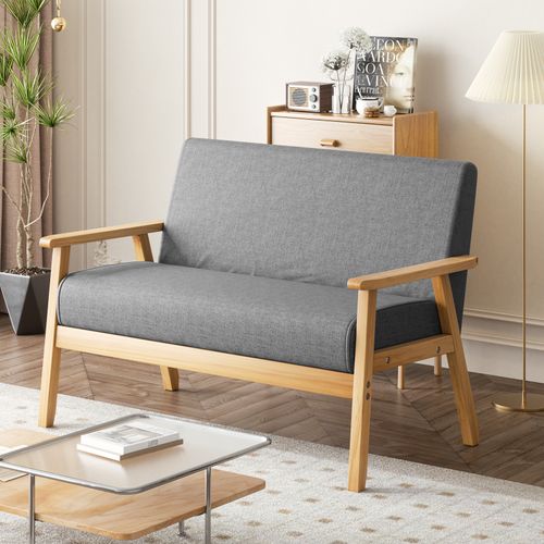 Canapé 2 Places Scandinave En Tissu Lin,banquette Fauteuil,107x60x76cm,gris