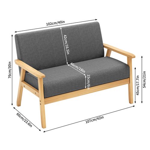 Canapé 2 Places Scandinave En Tissu Lin,banquette Fauteuil,107x60x76cm,gris