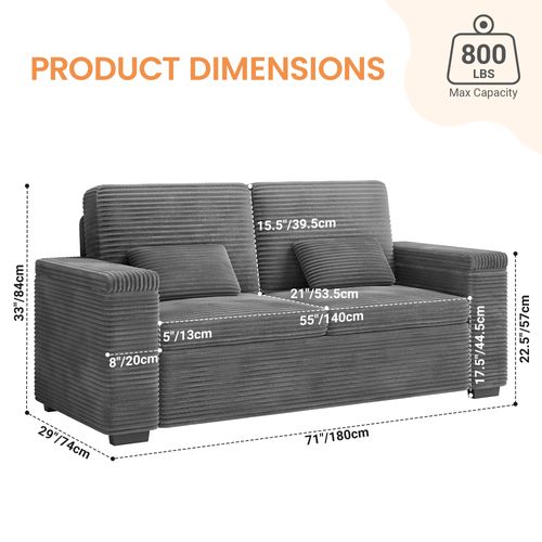 Canapé 2 Places Moderne En Velours Côtelé - Gris