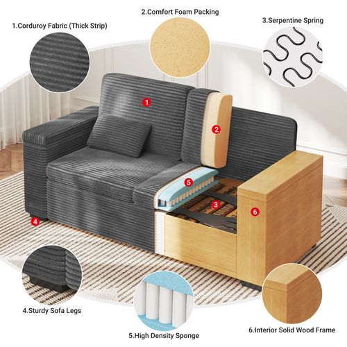 Canapé 2 Places Moderne En Velours Côtelé - Gris