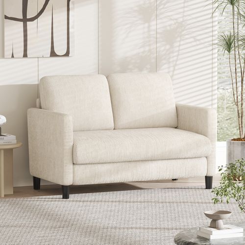 Canapé 2 Places 129x78x89 Cm En Velours Côtelé - Beige