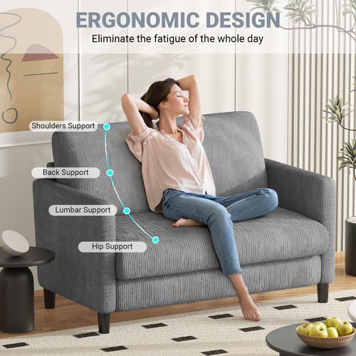 Canapé 2 Places 129x78x89 Cm En Velours Côtelé - Gris