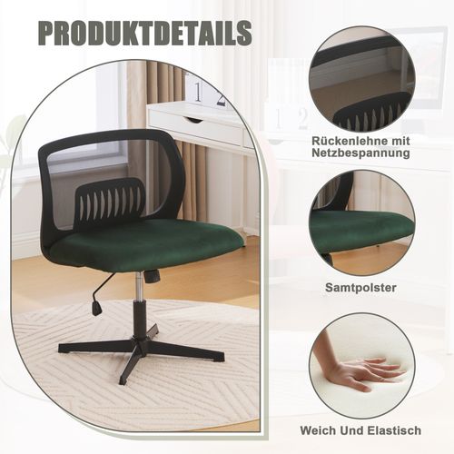 Fauteuil De Bureau Chaise Bureau Roulettes Réglable Hauteur Pivotante à 360°velours Vert