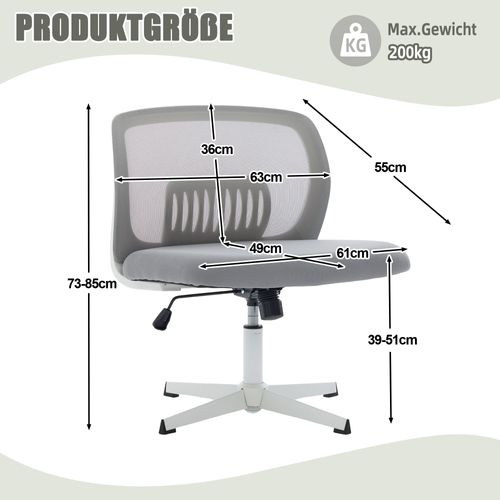 Fauteuil De Bureau Chaise Bureau Roulettes Réglable Hauteur Pivotante à 360°maille Respirante Gris
