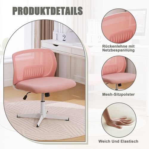 Fauteuil De Bureau Chaise Bureau Roulettes Réglable Hauteur Pivotante à 360°maille Respirante Rose