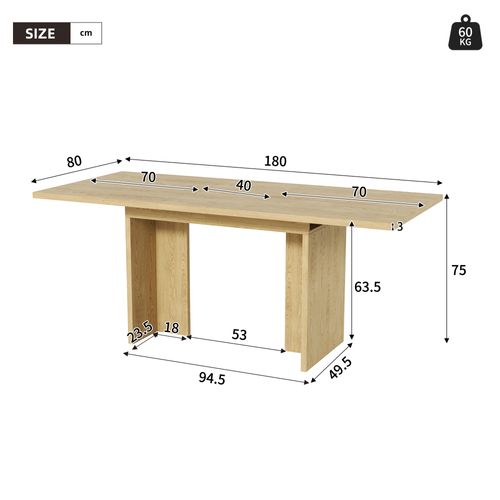 Table à Manger Extensible 140-180x80cm 6-8 Personnes Table De Salle à Manger Plateau Extensiblechêne