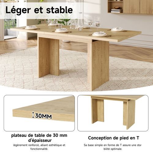 Table à Manger Extensible 140-180x80cm 6-8 Personnes Table De Salle à Manger Plateau Extensiblechêne
