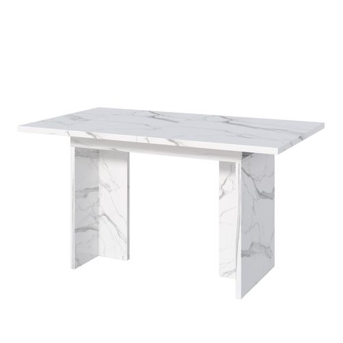 Table à Manger Extensible 140-180x80cm 6-8 Personnes Plateau Extensible Placage Marbre Blanc