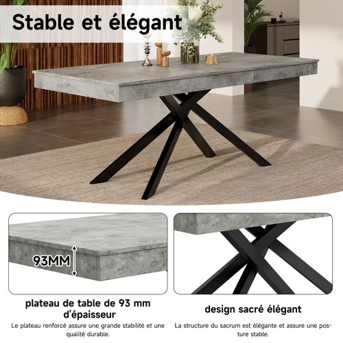 Table Salle à Manger Extensible 140-180x80cm 6-8 Personnes Plateau Extensible Placage Marbre Gris