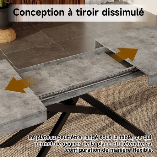 Table Salle à Manger Extensible 140-180x80cm 6-8 Personnes Plateau Extensible Placage Marbre Gris
