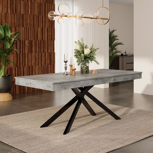 Table Salle à Manger Extensible 140-180x80cm 6-8 Personnes Plateau Extensible Placage Marbre Gris