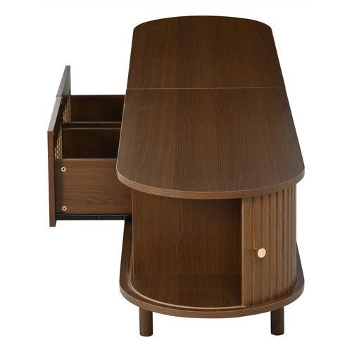 Meuble TV 180x40x40cm 2 Tiroirs 2 Portes Coulissantes Compartiments Rangement Pour 80"tv Noyer