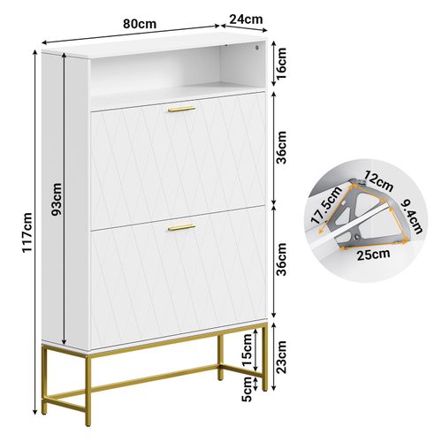 Meuble Chaussures 80x24x117cm 2 Abattants Double Niveau 14 Paires Pour Meuble Entrée Couloir Blanc