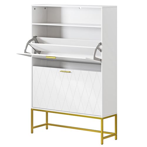 Meuble Chaussures 80x24x117cm 2 Abattants Double Niveau 14 Paires Pour Meuble Entrée Couloir Blanc