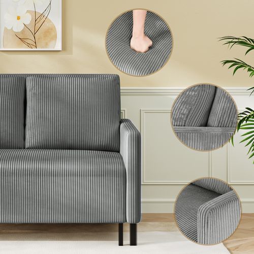 Canapé Convertible 2 Places En Velours Côtelé,canapé-lit Moderne Avec Accoudoir,gris