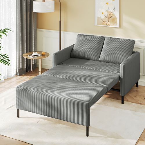 Canapé Convertible 2 Places En Velours Côtelé,canapé-lit Moderne Avec Accoudoir,gris