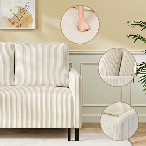 Canapé Convertible 2 Places En Velours Côtelé,canapé-lit Moderne Avec Accoudoir,beige