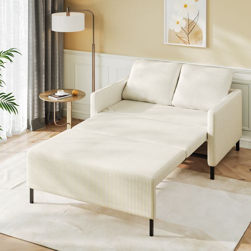 Canapé Convertible 2 Places En Velours Côtelé,canapé-lit Moderne Avec Accoudoir,beige