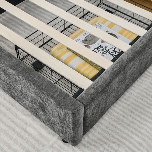 Lit Simple Enfant 90x200cm 2 Tiroirs Rangement Lit Junior Sommier à Lattes Tête De Lit Moderne Gris