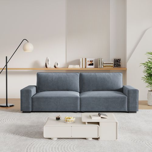 Neche Canapé Moderne 3 Places En Chenille Gris Pour Salon - Avec Grand Accoudoirs