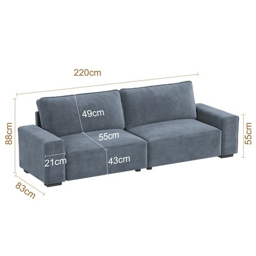 Neche Canapé Moderne 3 Places En Chenille Gris Pour Salon - Avec Grand Accoudoirs