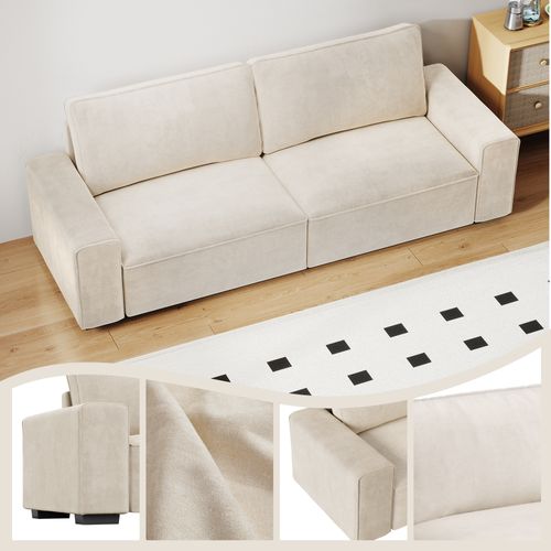 Neche Canapé Moderne 3 Places En Chenille Beige Pour Salon - Avec Grand Accoudoirs