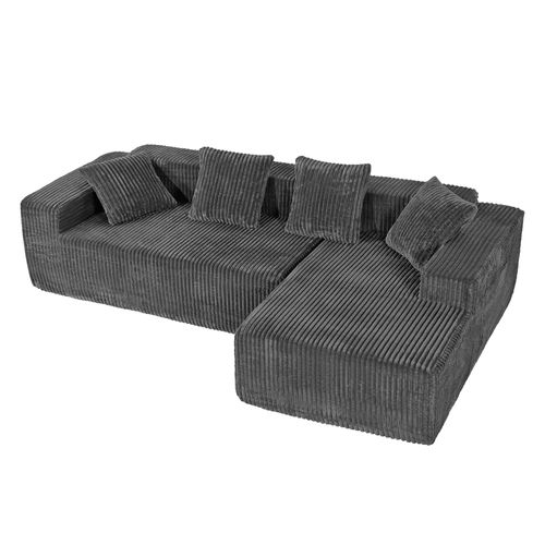 Canapé Modulaire Compressé 3 Places Velours Côtelé,chaise Longue Droite,gris