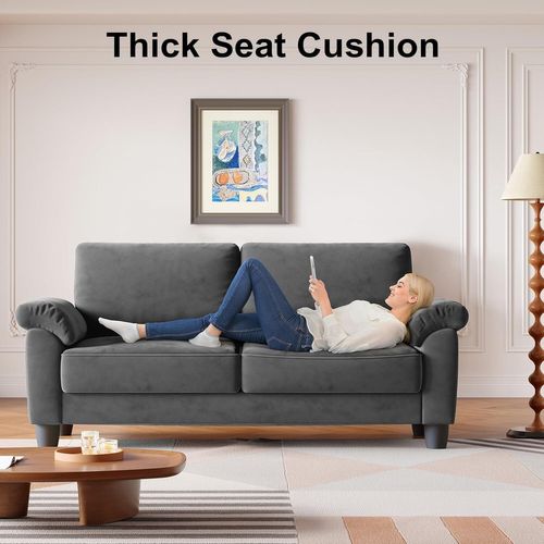 Neche Canapé 2 Places En Velours,avec Poche De Rangement,grands Accoudoirs,178 X 75 X 87cm,gris